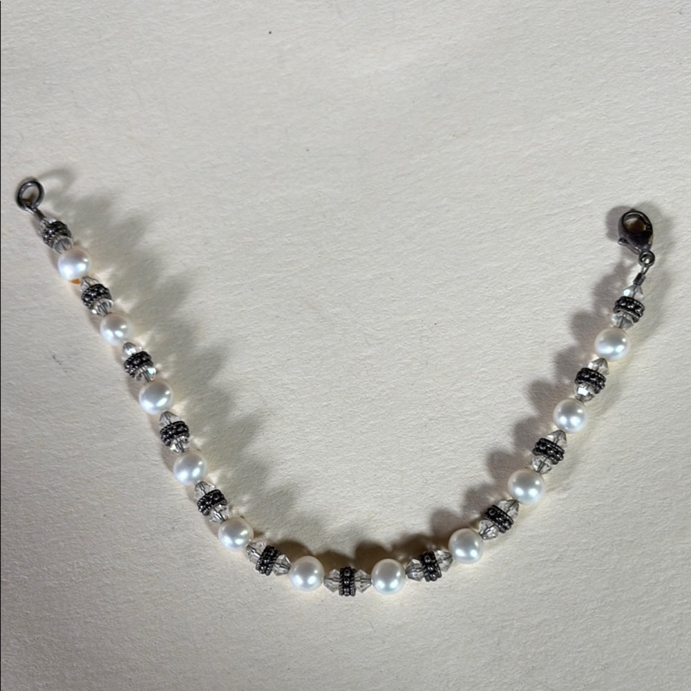 Silver and White Pearl Bracelet